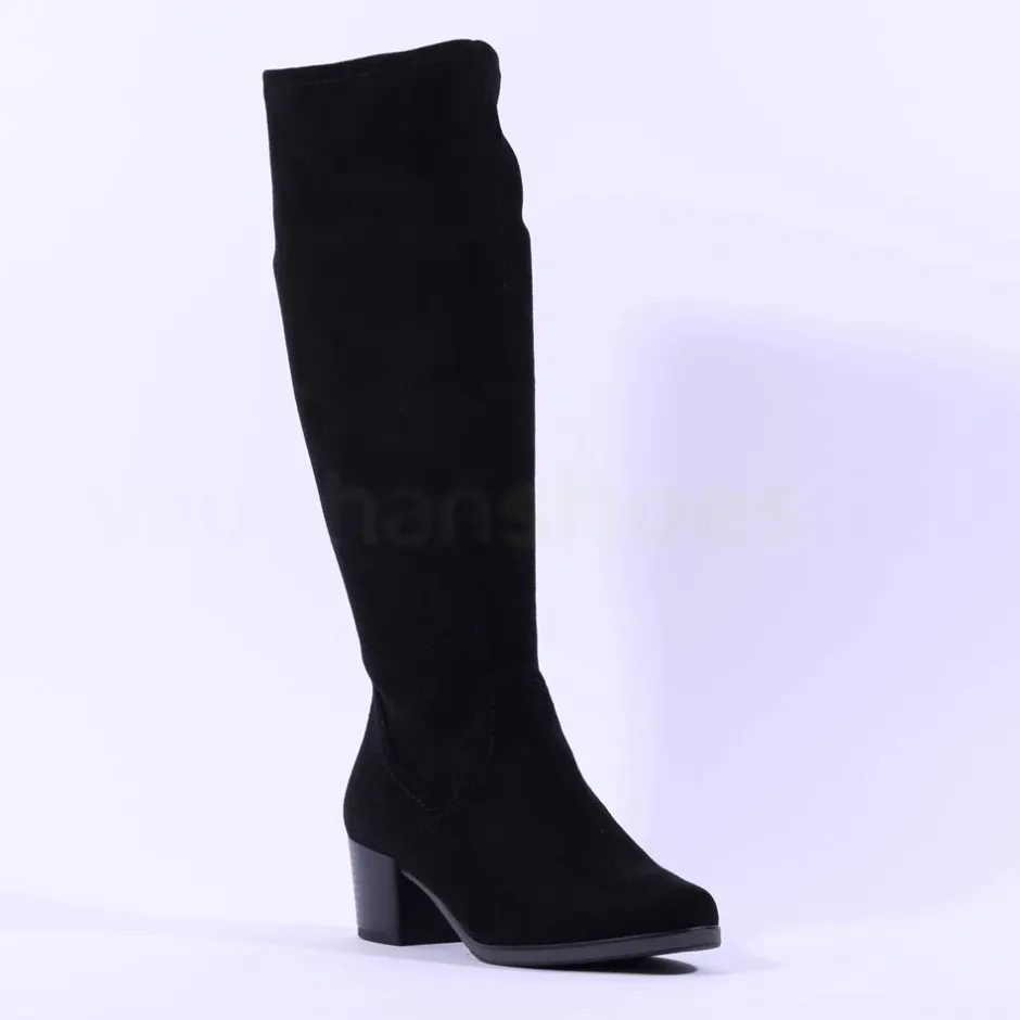 Women Caprice Kania Pullon Blockheel Long Boot - Black Stretch