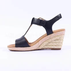 Women Gabor Karen Espadrille Wedge Sandal - Black Leather