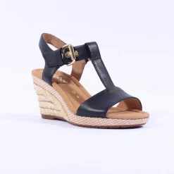 Women Gabor Karen Espadrille Wedge Sandal - Black Leather