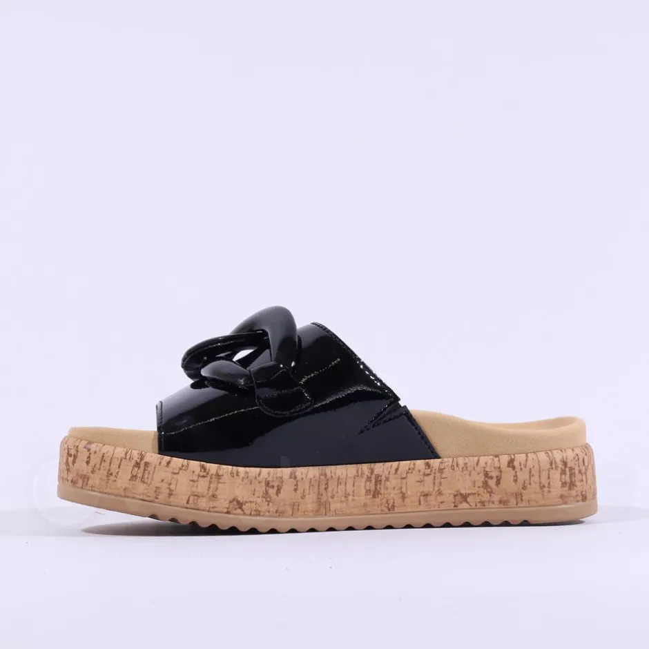 Women Gabor Kay Cork Sole Link Mule - Black Patent