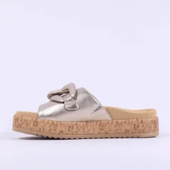 Women Gabor Kay Cork Sole Link Mule - Gold Leather