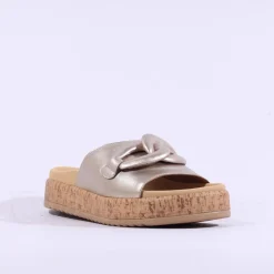 Women Gabor Kay Cork Sole Link Mule - Gold Leather