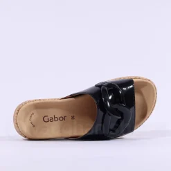 Women Gabor Kay Cork Sole Link Mule - Black Patent