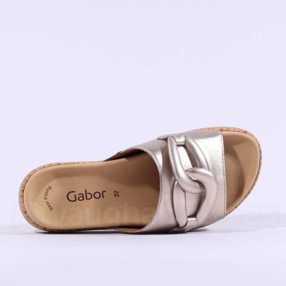 Women Gabor Kay Cork Sole Link Mule - Gold Leather