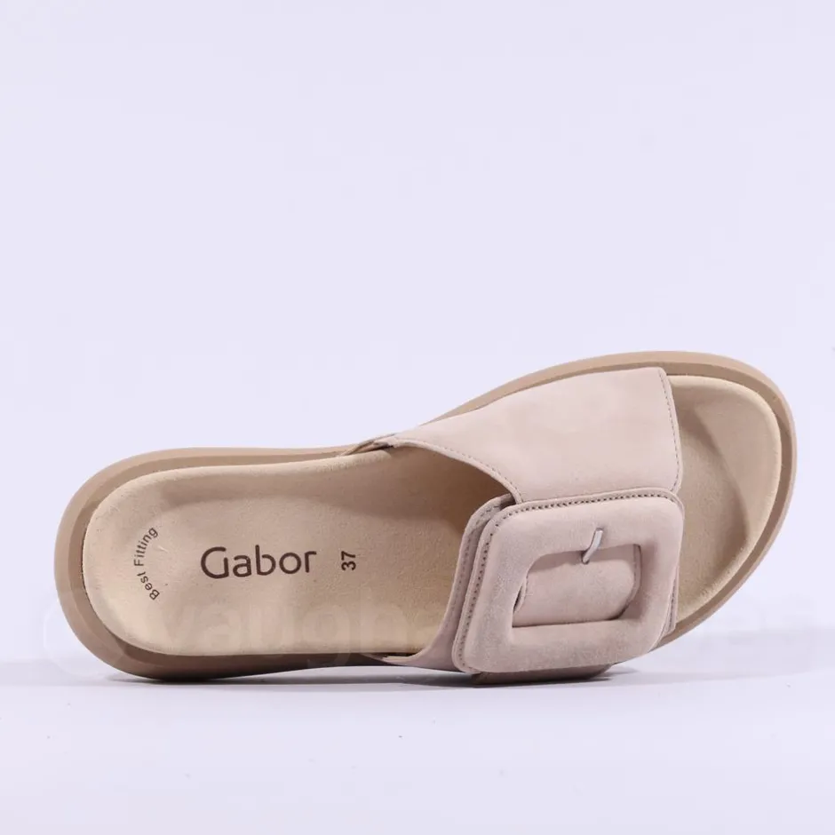 Women Gabor Kay Large Buckle Mule - Beige Suede