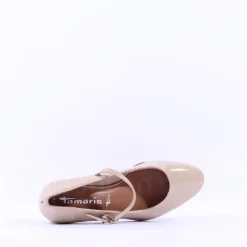 Women Tamaris Keala Block Heel Mary Jane Court - Beige Patent
