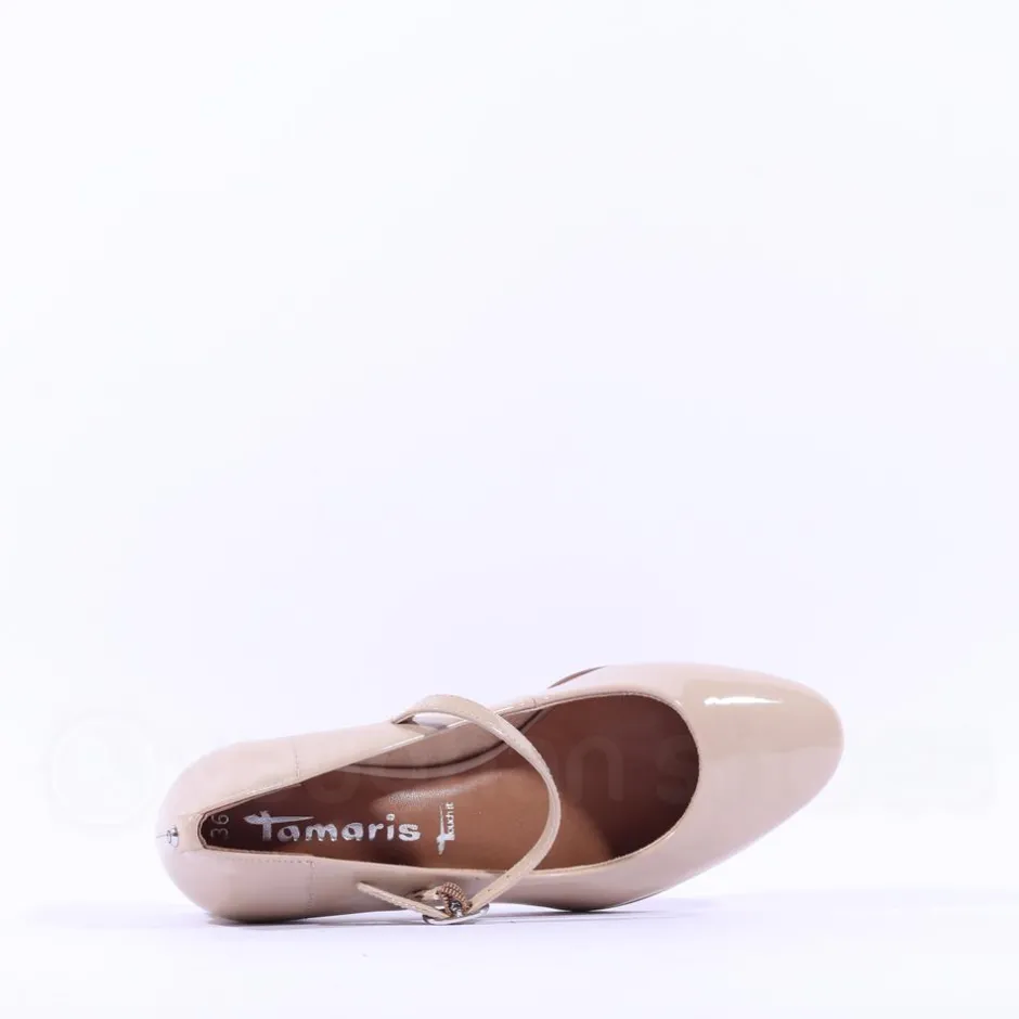 Women Tamaris Keala Block Heel Mary Jane Court - Beige Patent