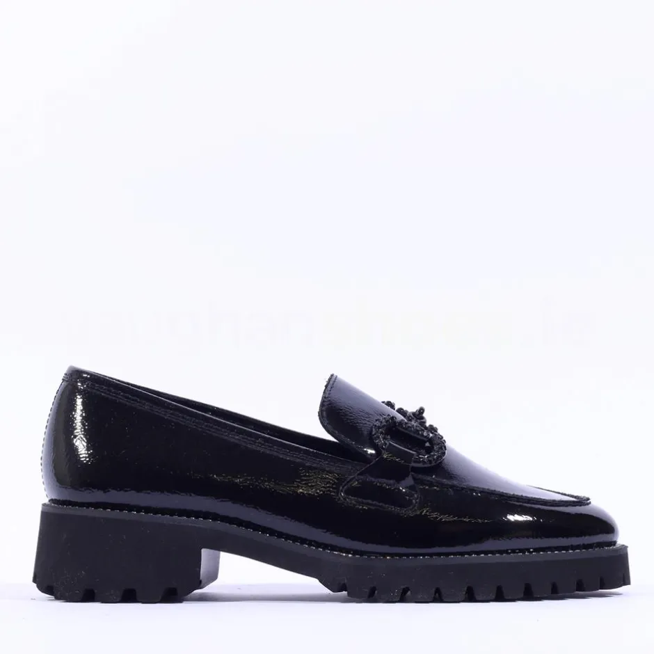 Women Ara Kent 2.0 Chunky Link Loafer - Black Patent