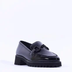 Women Ara Kent 2.0 Chunky Link Loafer - Black Patent