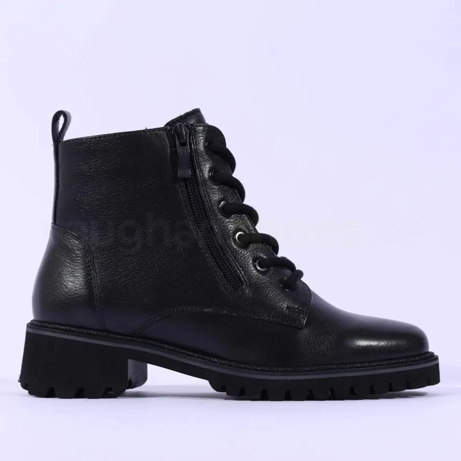 Women Ara Kent Side Zip Lace Ankle Boot - Black Lea