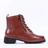 Women Ara Kent Side Zip Lace Ankle Boot - Cognac Leather