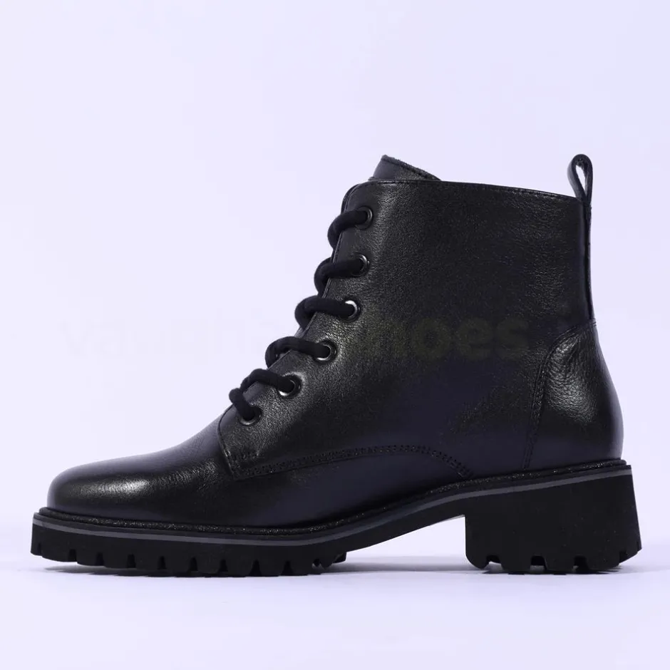 Women Ara Kent Side Zip Lace Ankle Boot - Black Lea