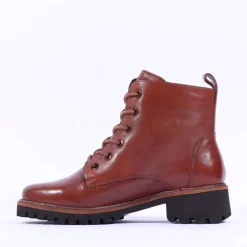 Women Ara Kent Side Zip Lace Ankle Boot - Cognac Leather