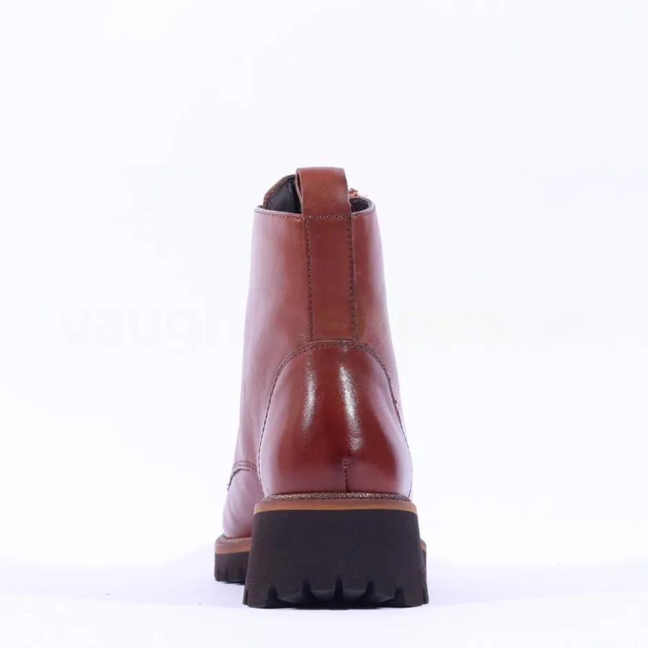 Women Ara Kent Side Zip Lace Ankle Boot - Cognac Leather