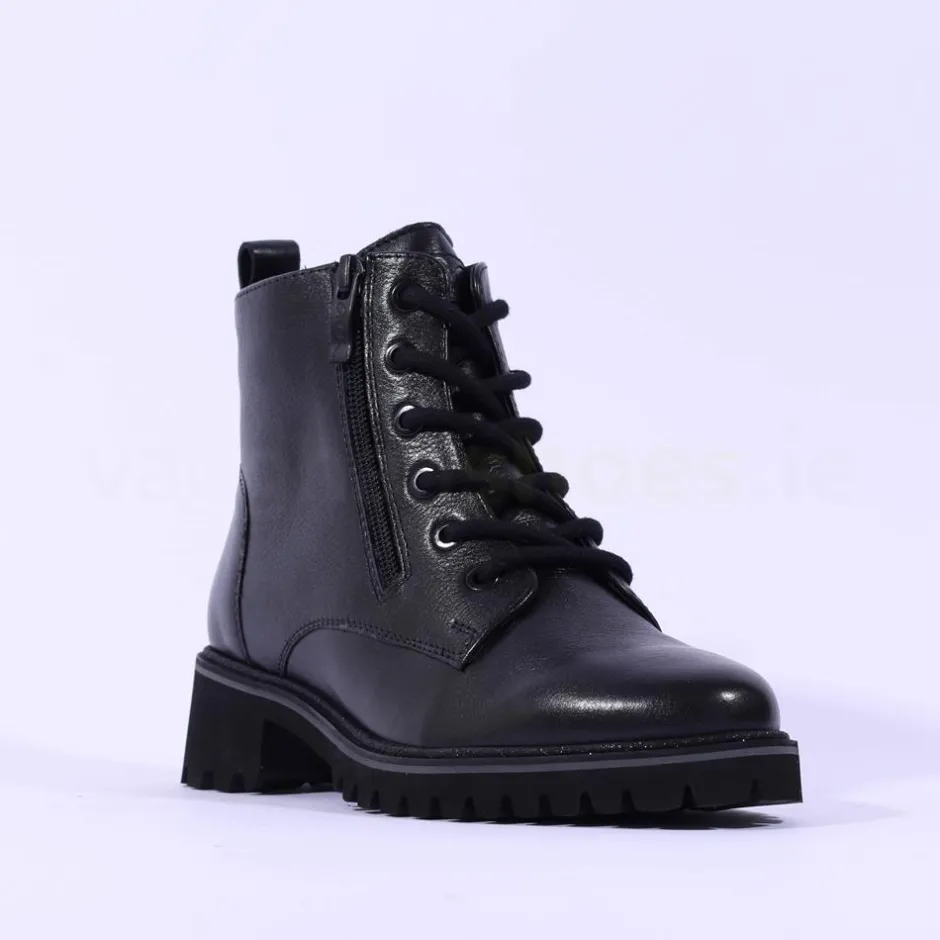 Women Ara Kent Side Zip Lace Ankle Boot - Black Lea