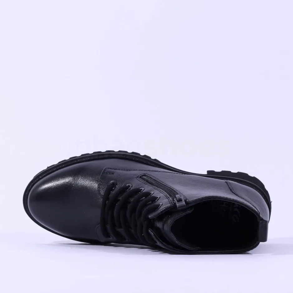Women Ara Kent Side Zip Lace Ankle Boot - Black Lea