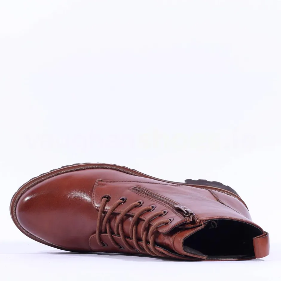 Women Ara Kent Side Zip Lace Ankle Boot - Cognac Leather