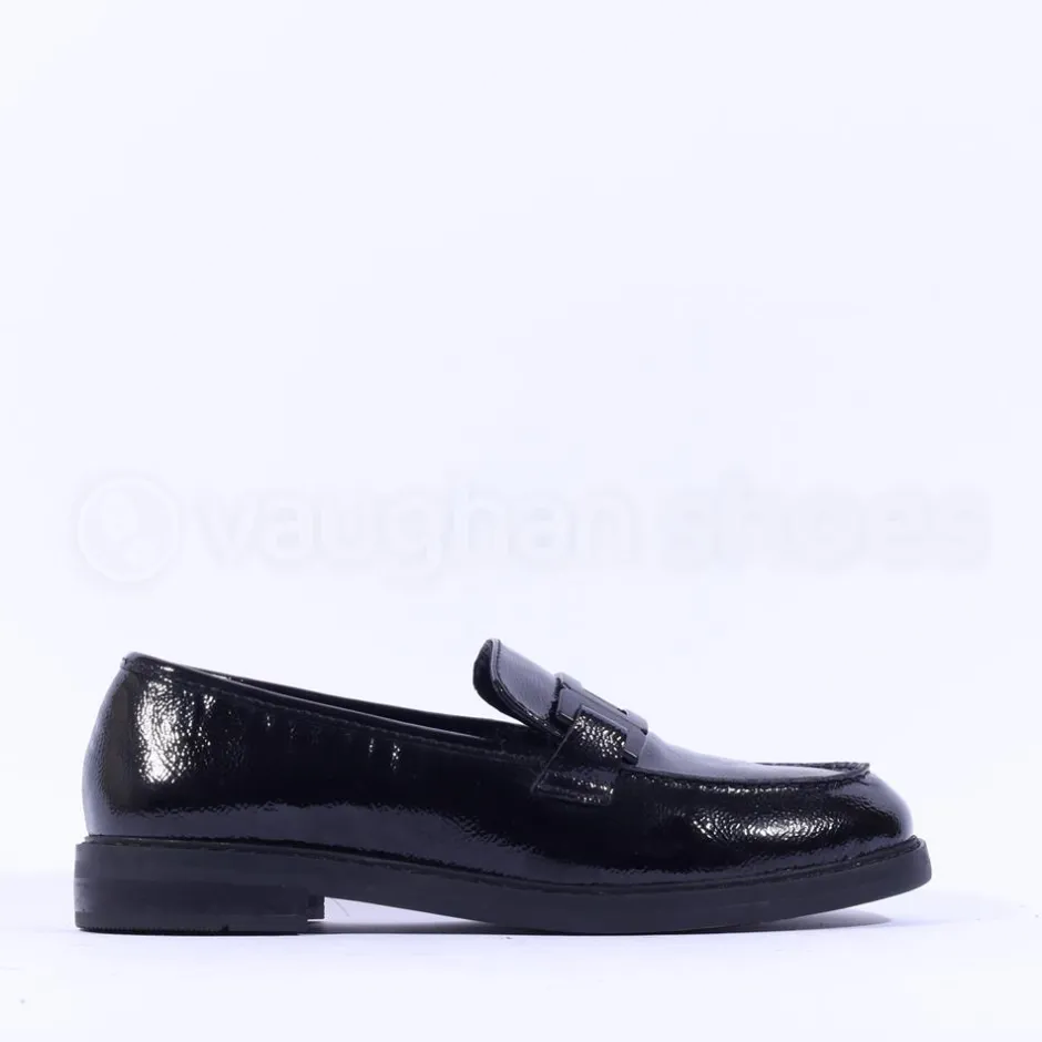 Women Ara Kent Slip On Flat Link Loafer - Black Patent
