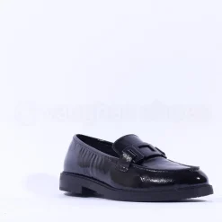 Women Ara Kent Slip On Flat Link Loafer - Black Patent