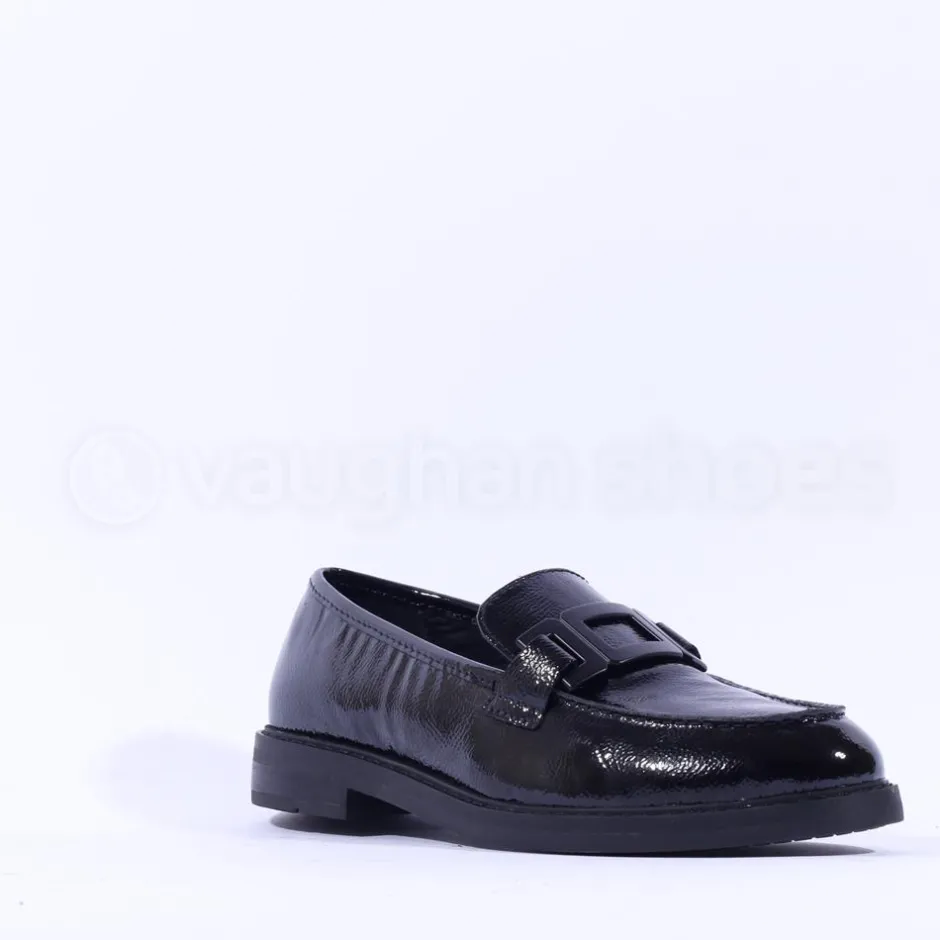 Women Ara Kent Slip On Flat Link Loafer - Black Patent