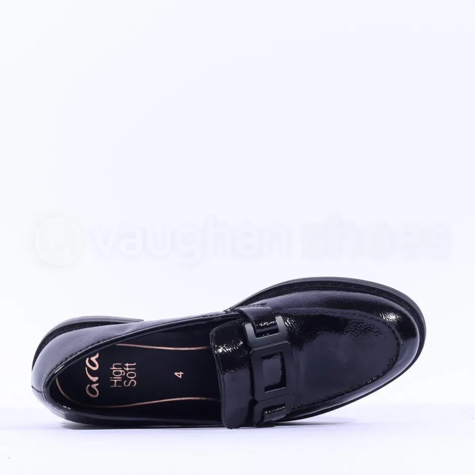 Women Ara Kent Slip On Flat Link Loafer - Black Patent