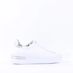 Women Gabor Keystone Platform Lace Trainer - White Silver Leather