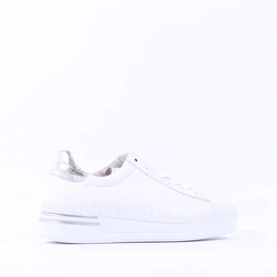 Women Gabor Keystone Platform Lace Trainer - White Silver Leather
