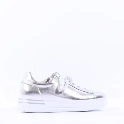 Women Gabor Keystone Platform Lace Trainer - Silver Leather