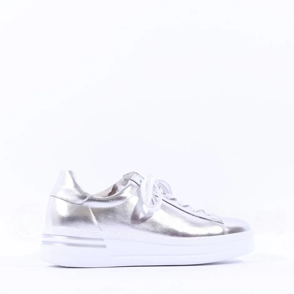 Women Gabor Keystone Platform Lace Trainer - Silver Leather