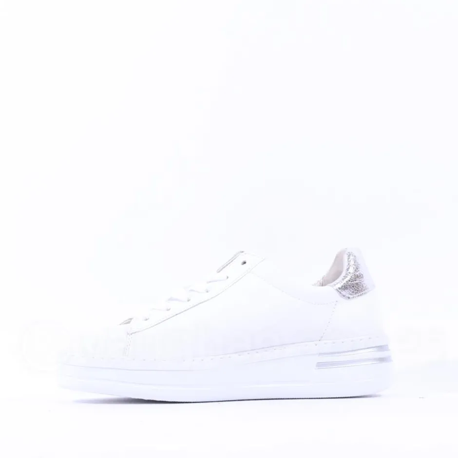 Women Gabor Keystone Platform Lace Trainer - White Silver Leather
