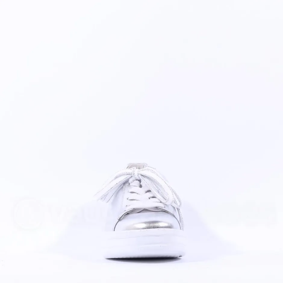 Women Gabor Keystone Platform Lace Trainer - Silver Leather