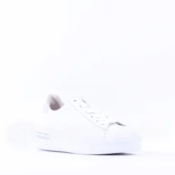Women Gabor Keystone Platform Lace Trainer - White Silver Leather