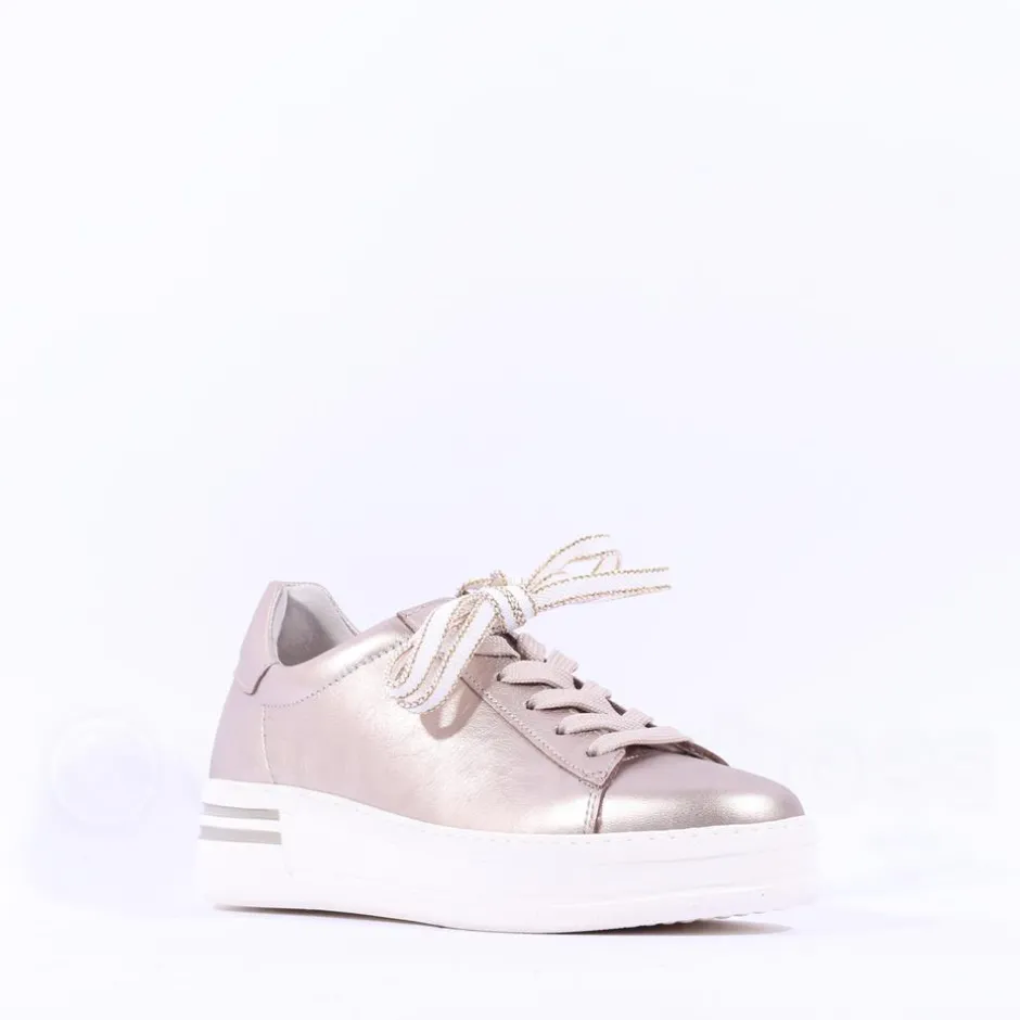 Women Gabor Keystone Platform Lace Trainer - Metallic Leather