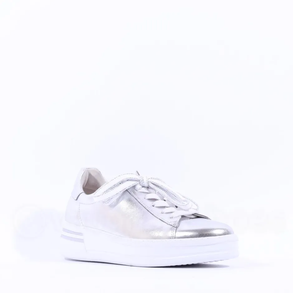 Women Gabor Keystone Platform Lace Trainer - Silver Leather