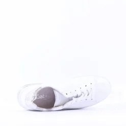 Women Gabor Keystone Platform Lace Trainer - White Silver Leather