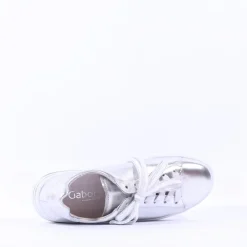 Women Gabor Keystone Platform Lace Trainer - Silver Leather