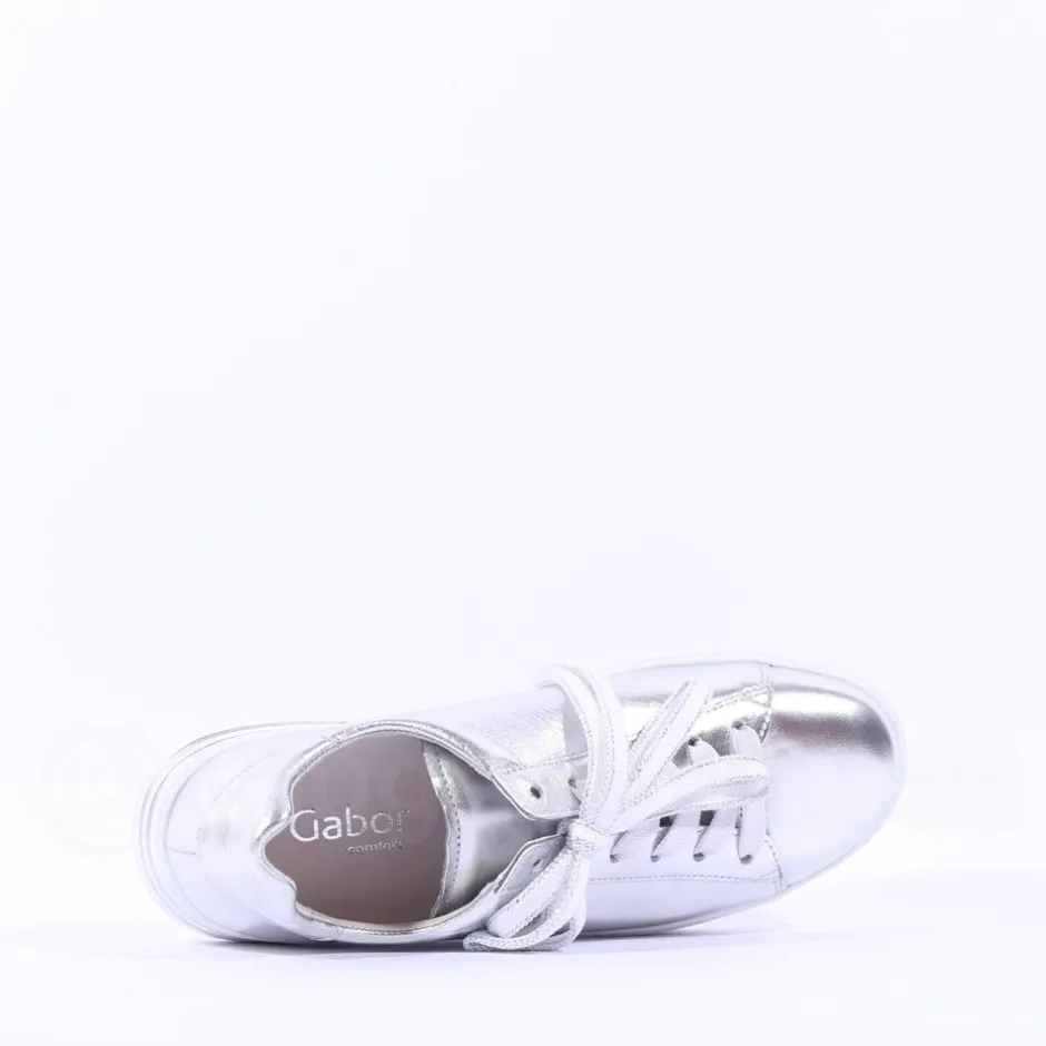 Women Gabor Keystone Platform Lace Trainer - Silver Leather