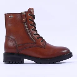 Women S.Oliver Kiwi Lace Zip Military Boot - Cognac Leather