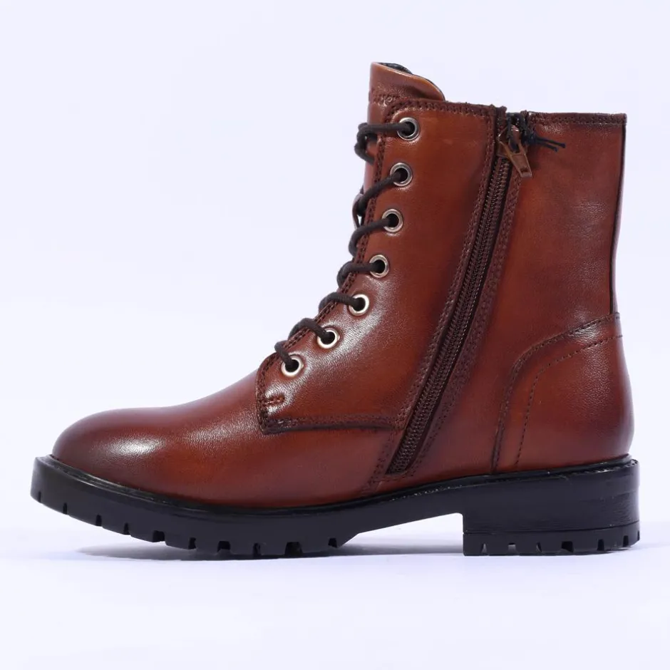 Women S.Oliver Kiwi Lace Zip Military Boot - Cognac Leather