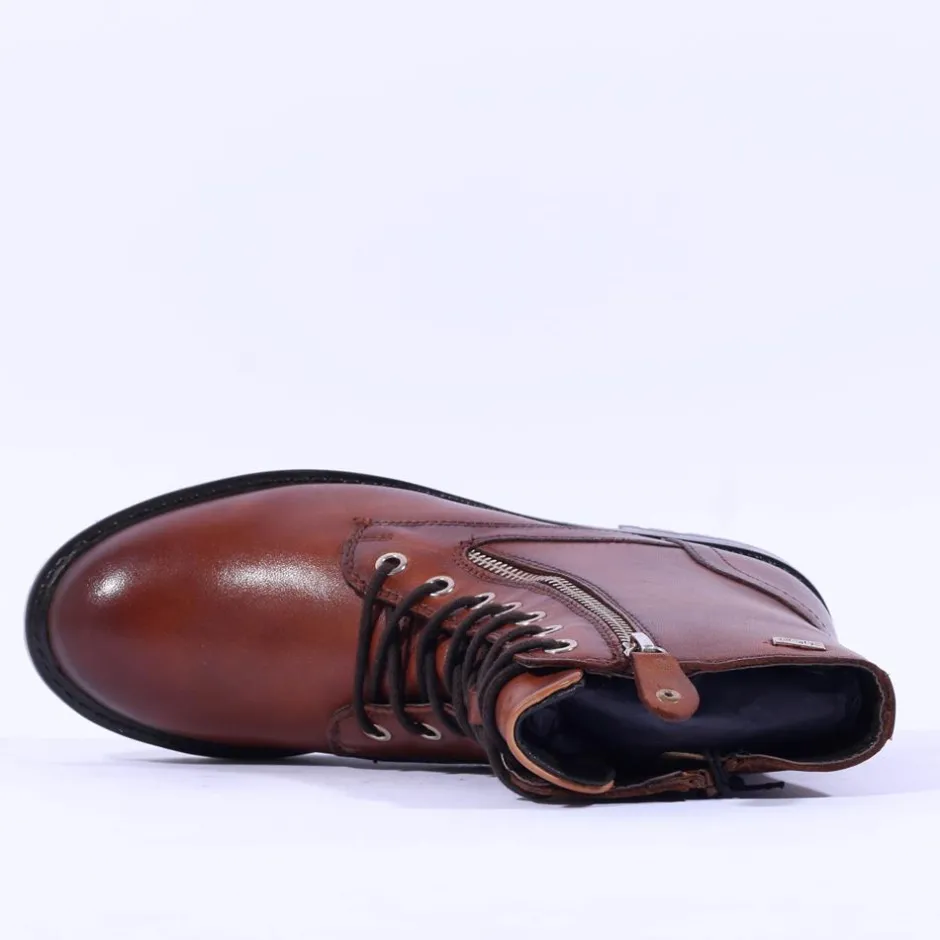 Women S.Oliver Kiwi Lace Zip Military Boot - Cognac Leather