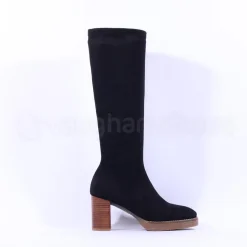 Women Miss Elastic Knee High Stretch Boot - Black Suede