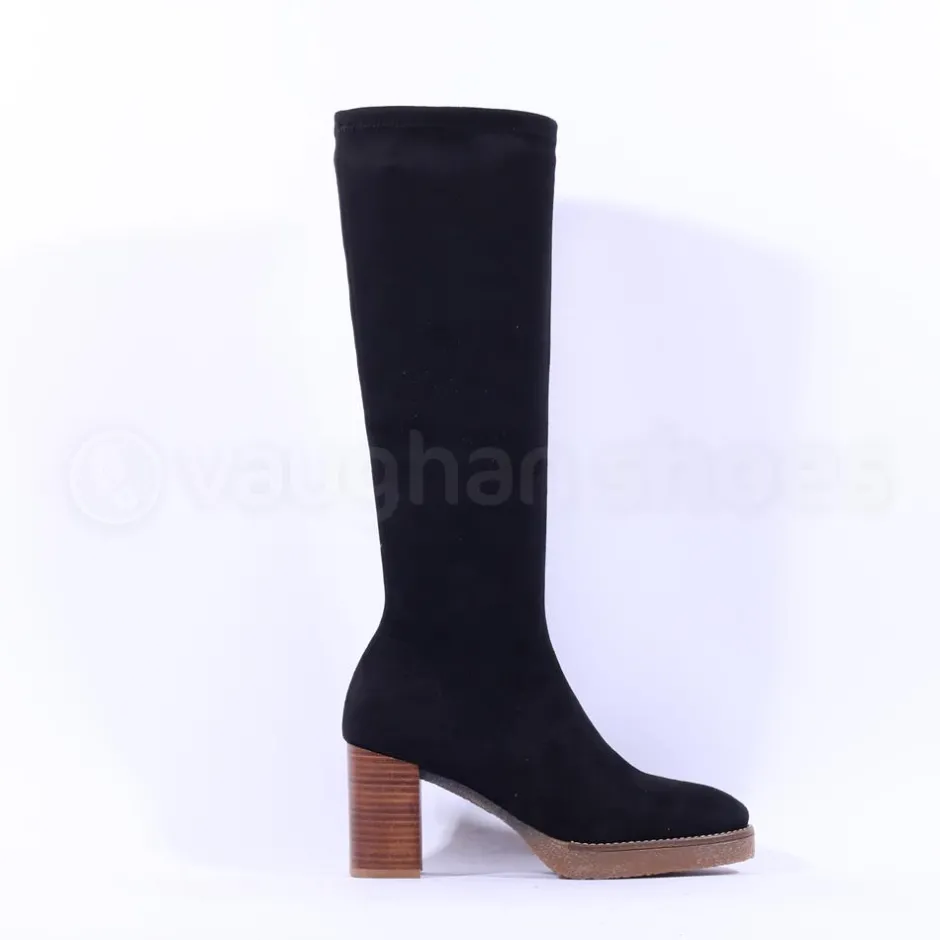 Women Miss Elastic Knee High Stretch Boot - Black Suede