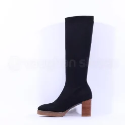 Women Miss Elastic Knee High Stretch Boot - Black Suede