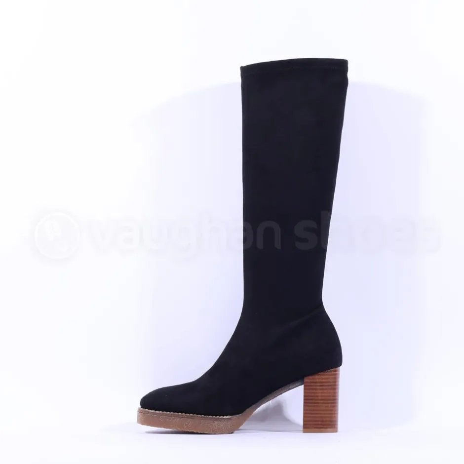 Women Miss Elastic Knee High Stretch Boot - Black Suede