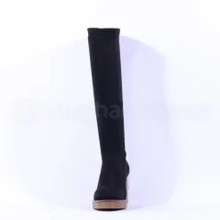 Women Miss Elastic Knee High Stretch Boot - Black Suede