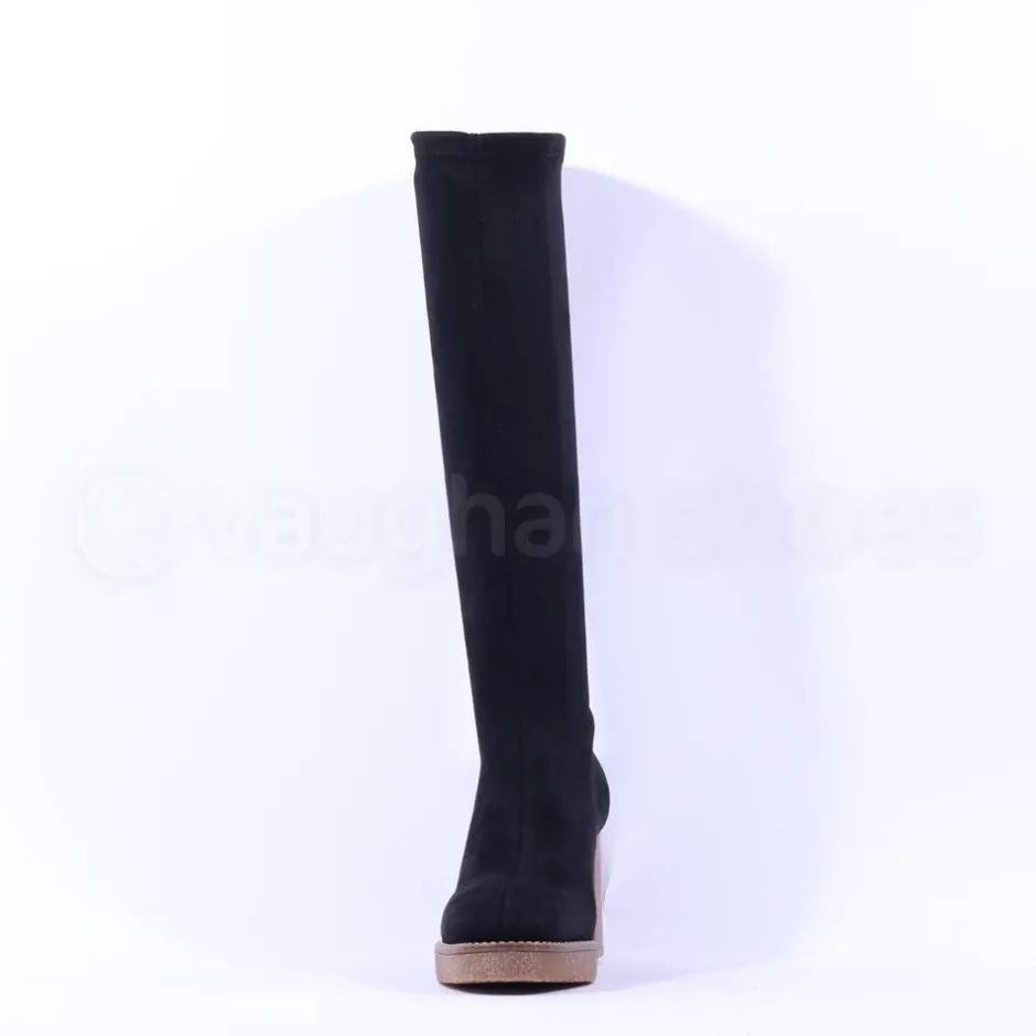 Women Miss Elastic Knee High Stretch Boot - Black Suede