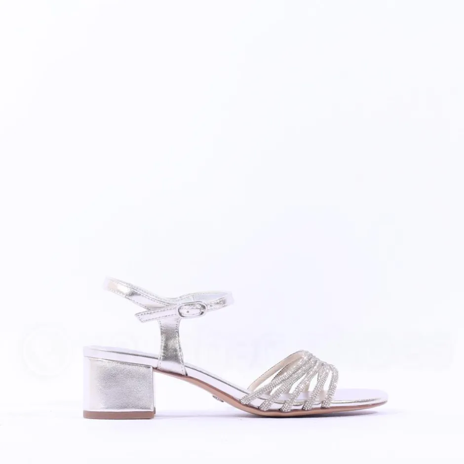 Women Tamaris Koli Strappy Low Block Heel Sand - Silver