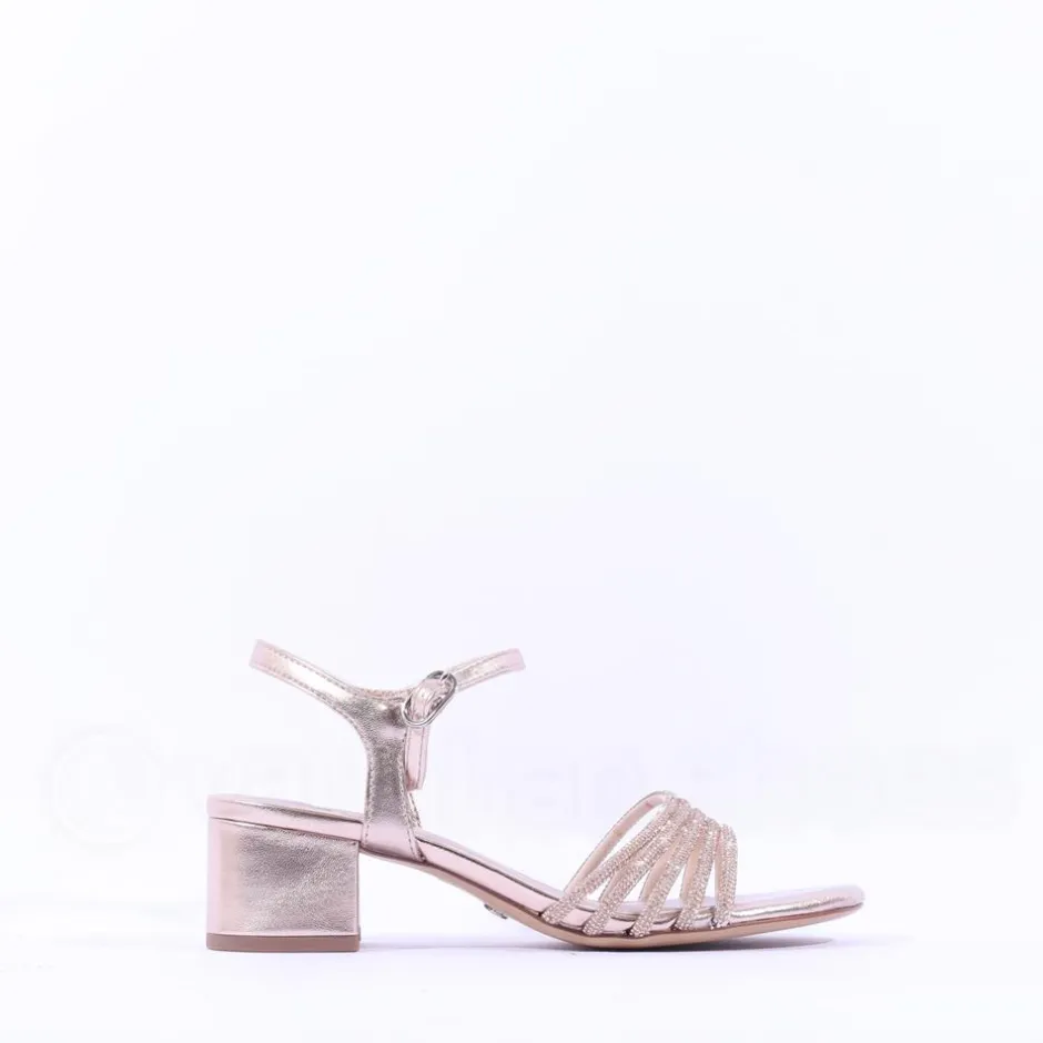 Women Tamaris Koli Strappy Low Block Heel Sand - Rose Gold