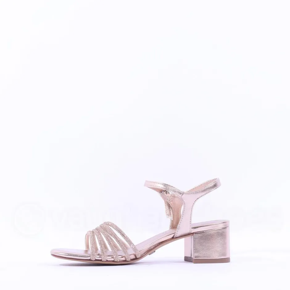 Women Tamaris Koli Strappy Low Block Heel Sand - Rose Gold