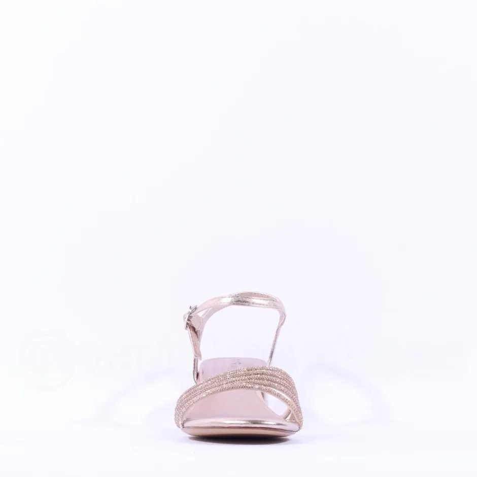 Women Tamaris Koli Strappy Low Block Heel Sand - Rose Gold